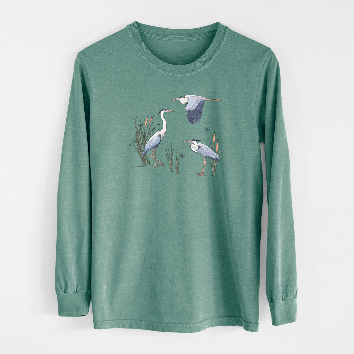 Great Blue Herons in the Cattails - Unisex Comfort Colors 100% Cotton Long Sleeve