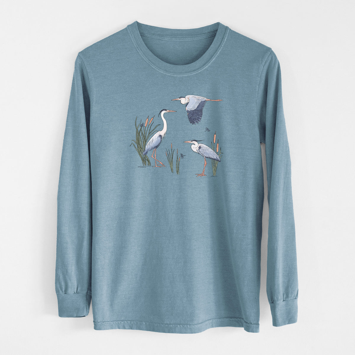 Great Blue Herons in the Cattails - Unisex Comfort Colors 100% Cotton Long Sleeve