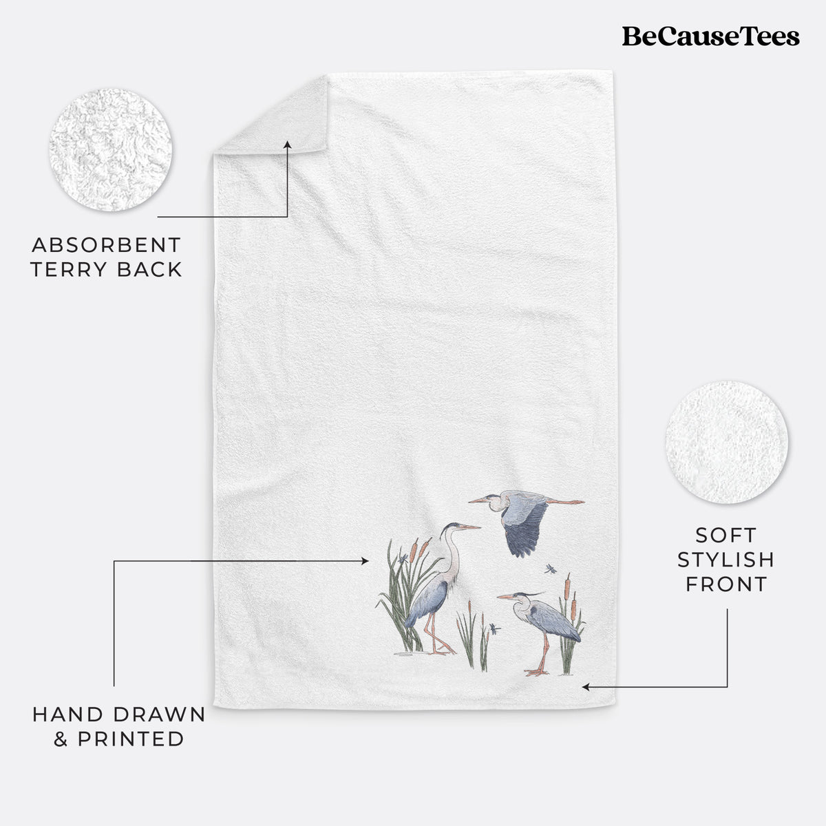 Great Blue Herons in the Cattails - Premium Hand Towel