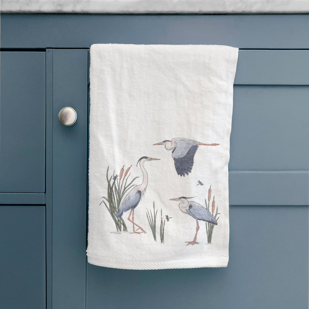 Great Blue Herons in the Cattails - Premium Hand Towel