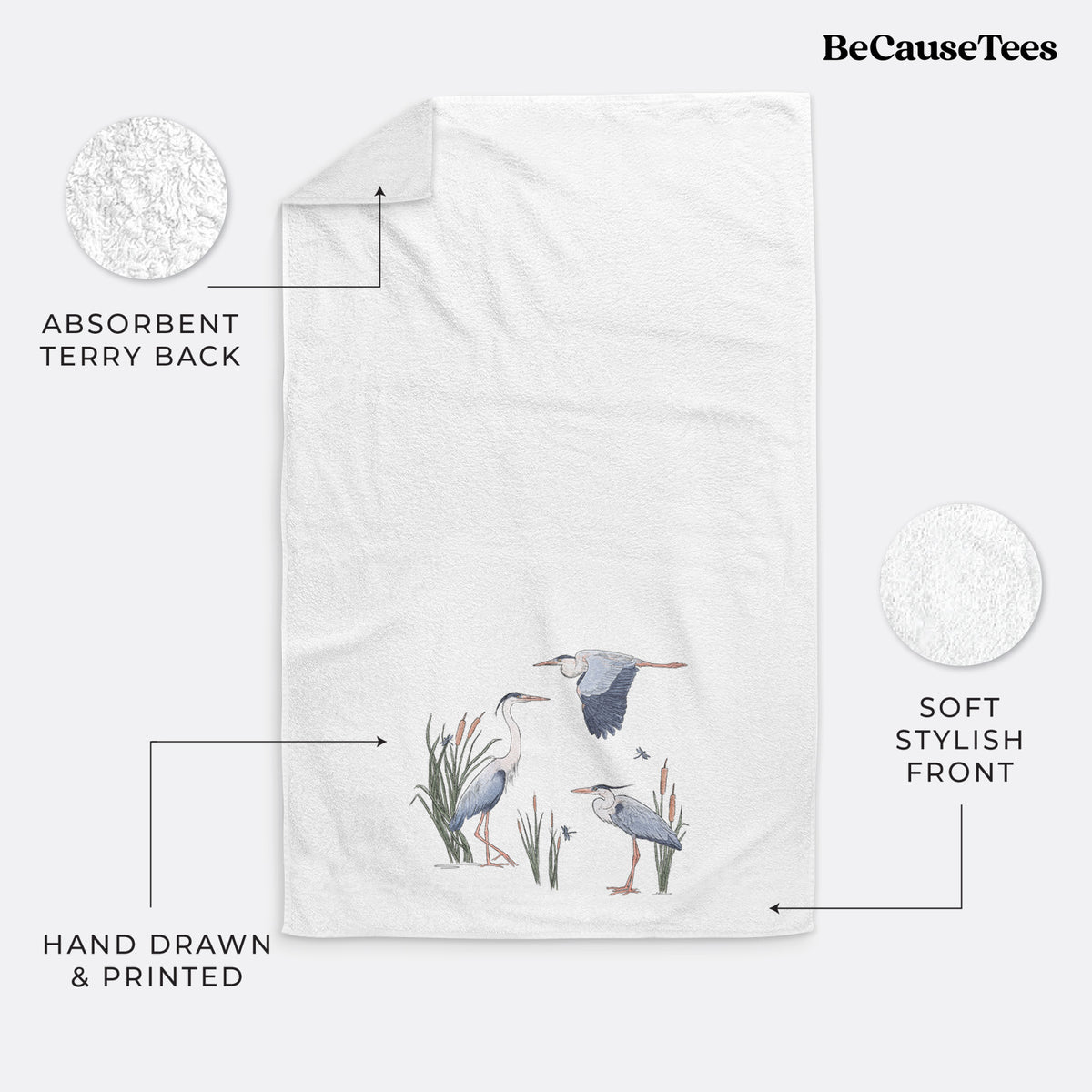 Great Blue Herons in the Cattails - Premium Hand Towel