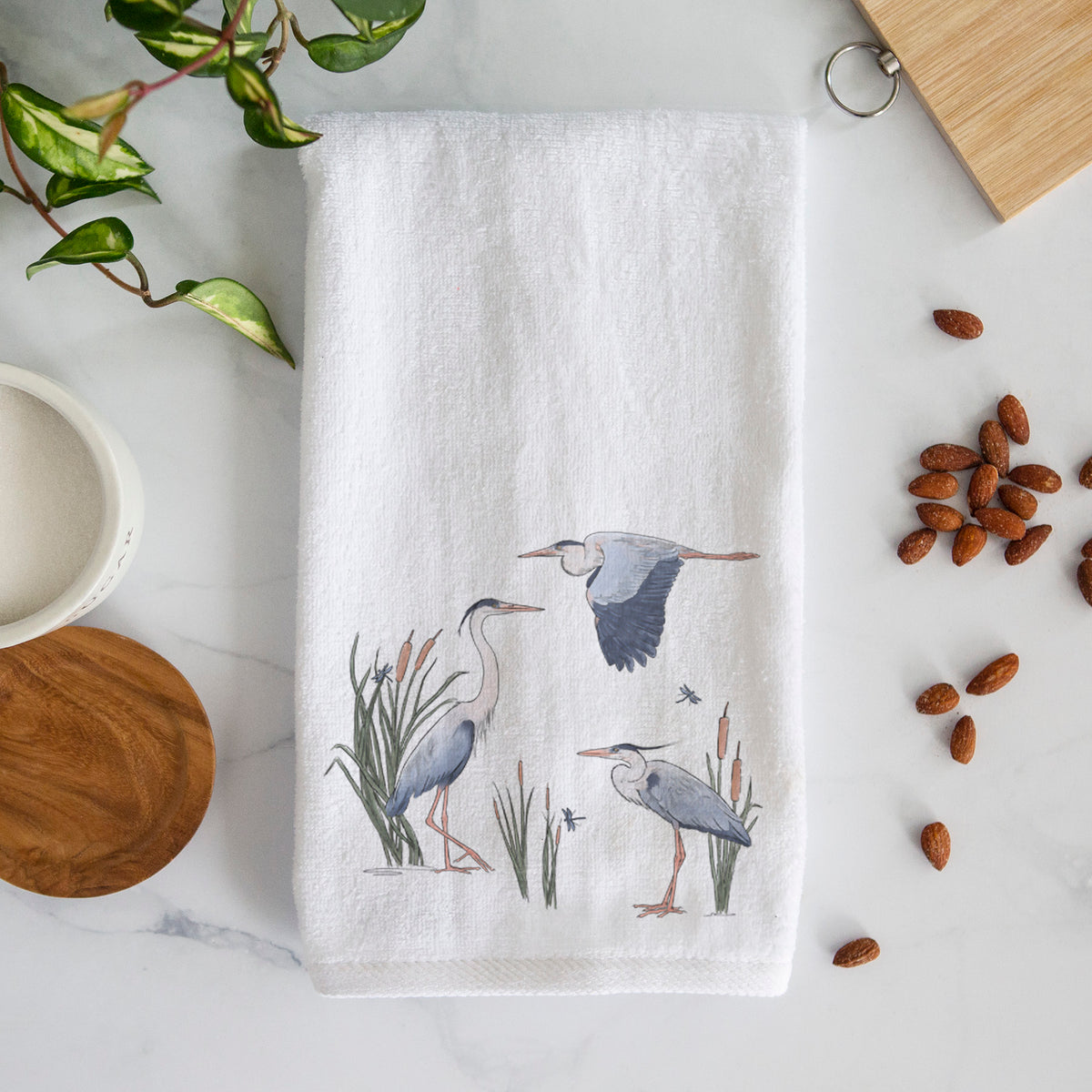 Great Blue Herons in the Cattails - Premium Hand Towel