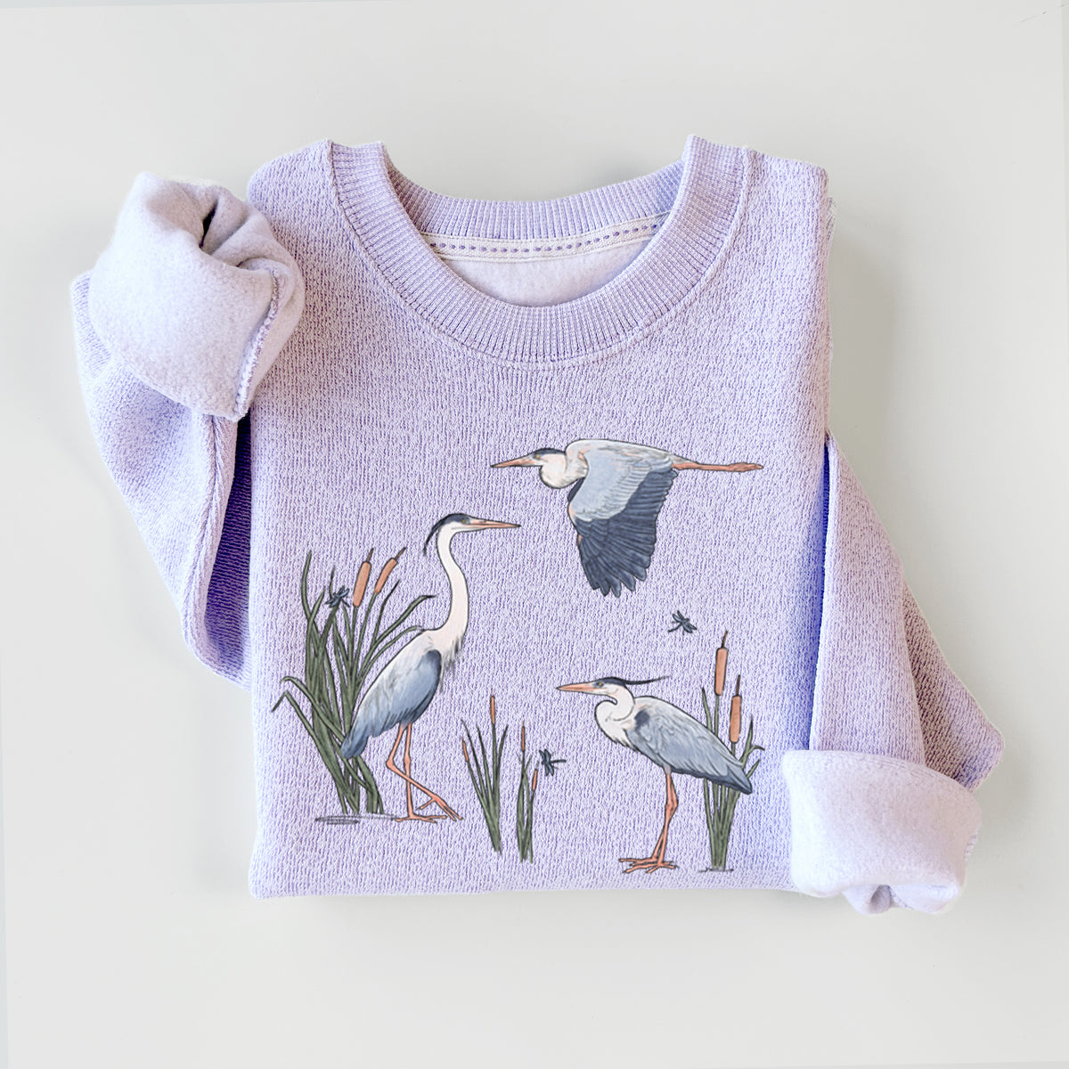 Great Blue Herons in the Cattails - Knit Sweatshirt