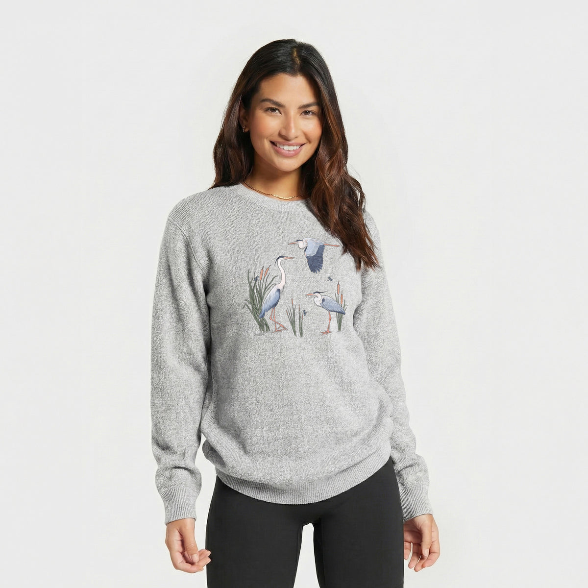 Great Blue Herons in the Cattails - Knit Sweatshirt