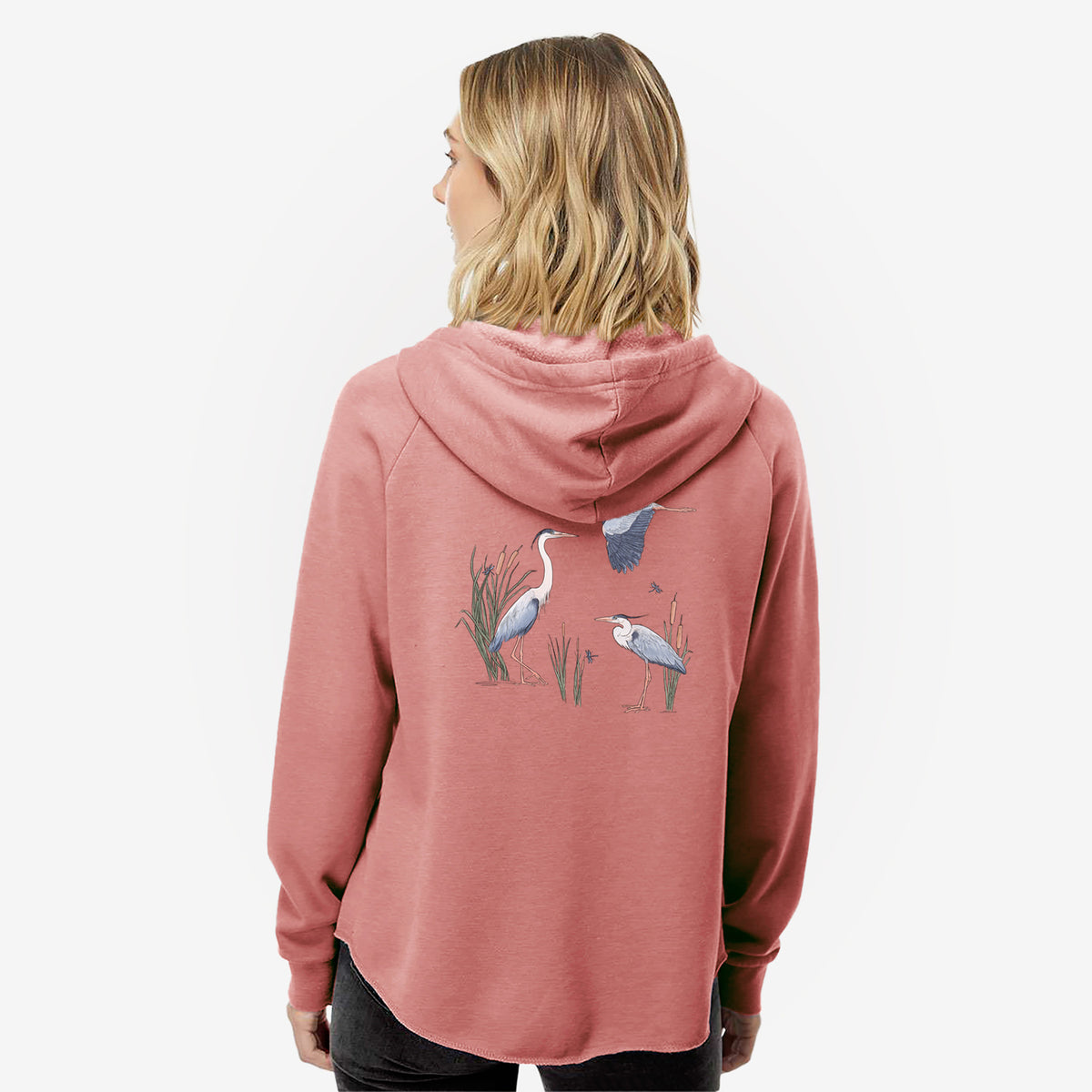 Great Blue Herons in the Cattails - Women's Cali Wave Zip-Up Sweatshirt