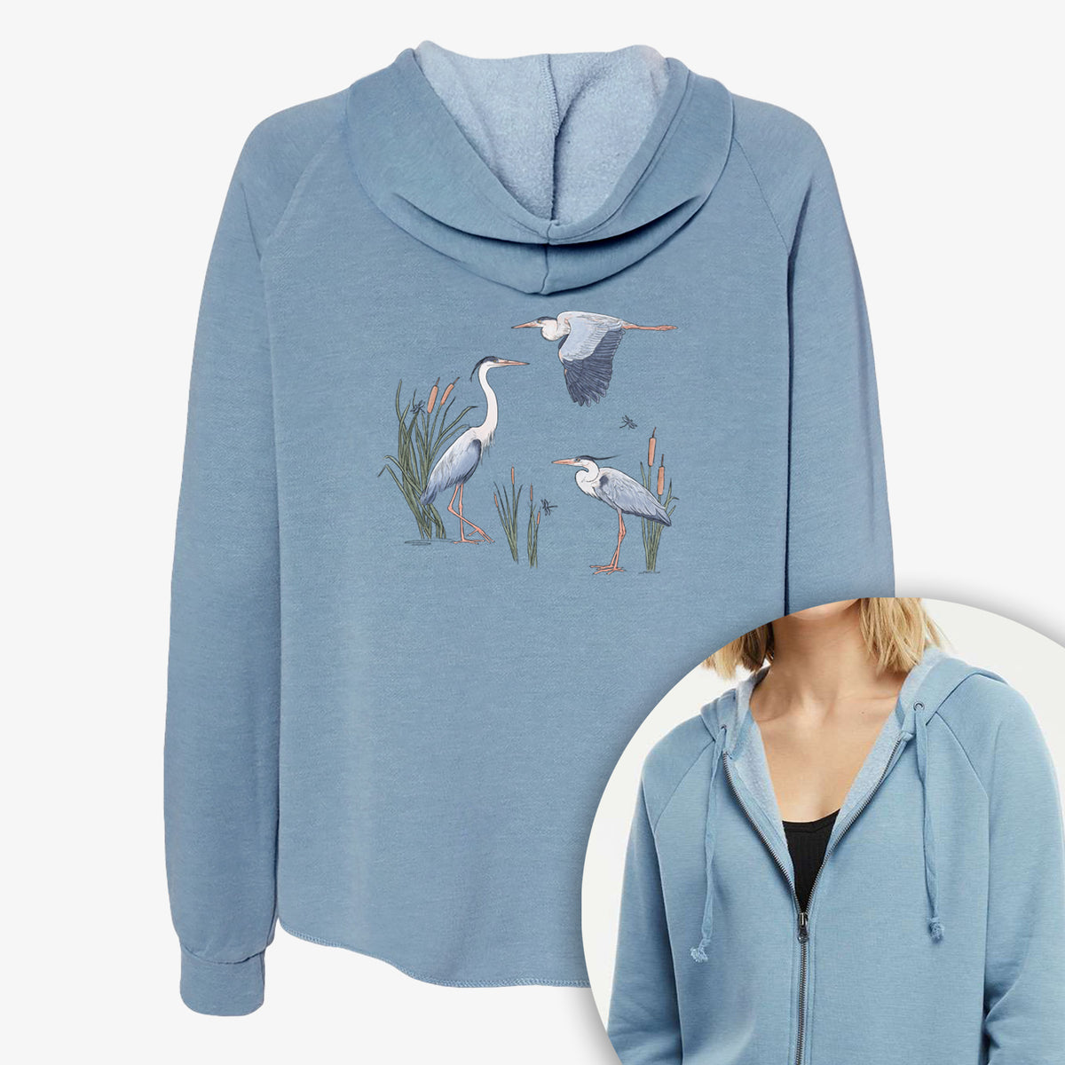 Great Blue Herons in the Cattails - Women's Cali Wave Zip-Up Sweatshirt