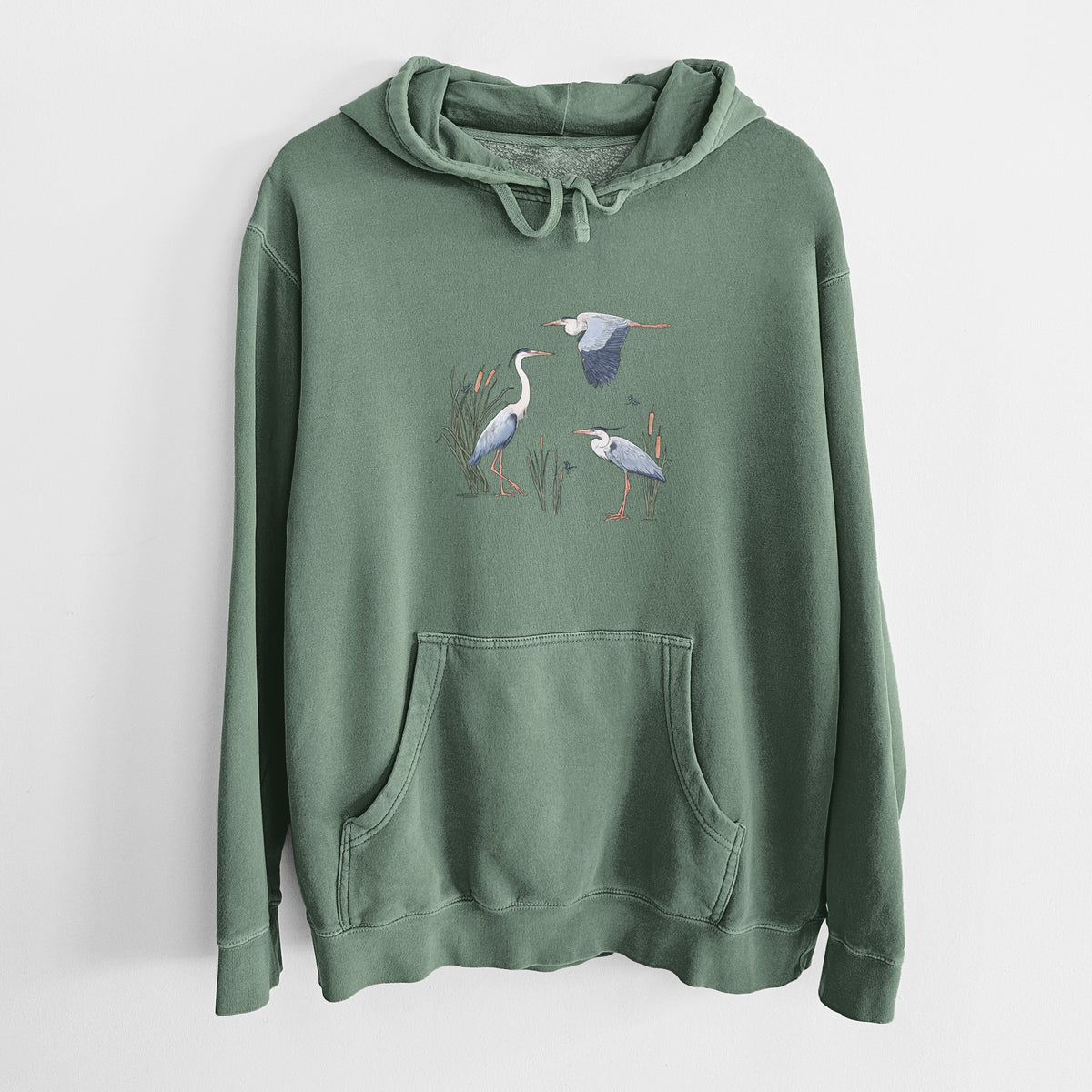 Great Blue Herons in the Cattails - Unisex Pigment Dyed Hoodie