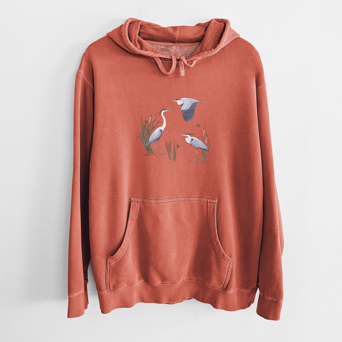 Great Blue Herons in the Cattails - Unisex Pigment Dyed Hoodie