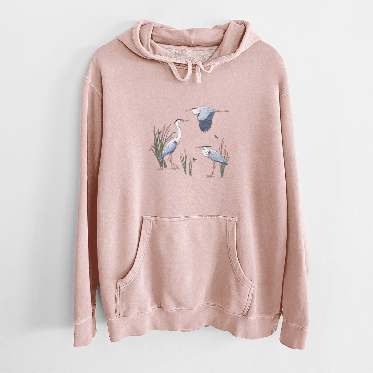 Great Blue Herons in the Cattails - Unisex Pigment Dyed Hoodie
