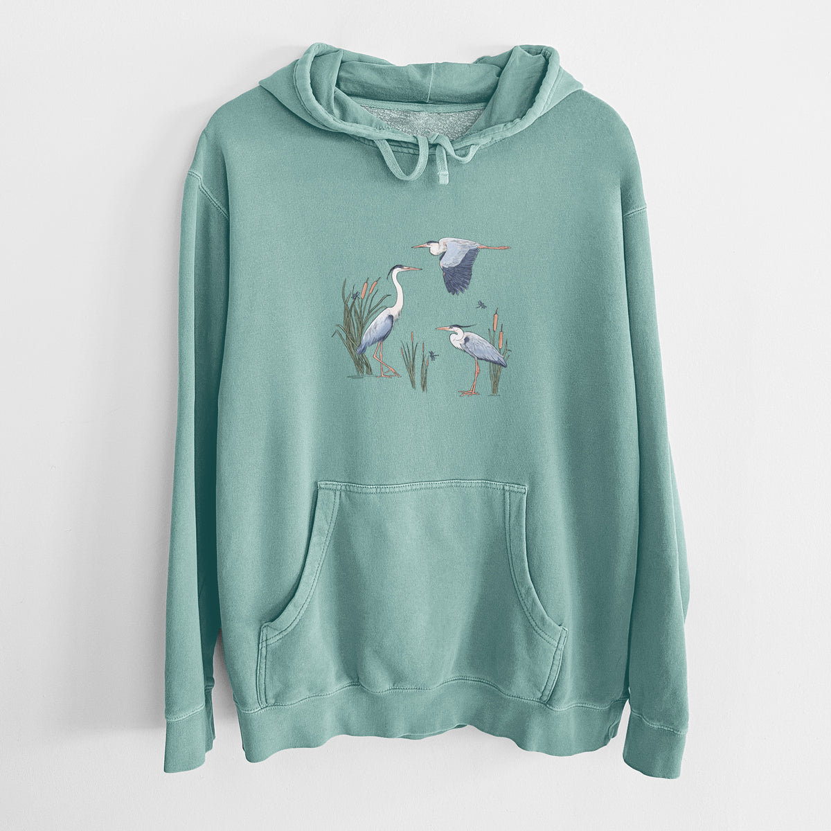 Great Blue Herons in the Cattails - Unisex Pigment Dyed Hoodie