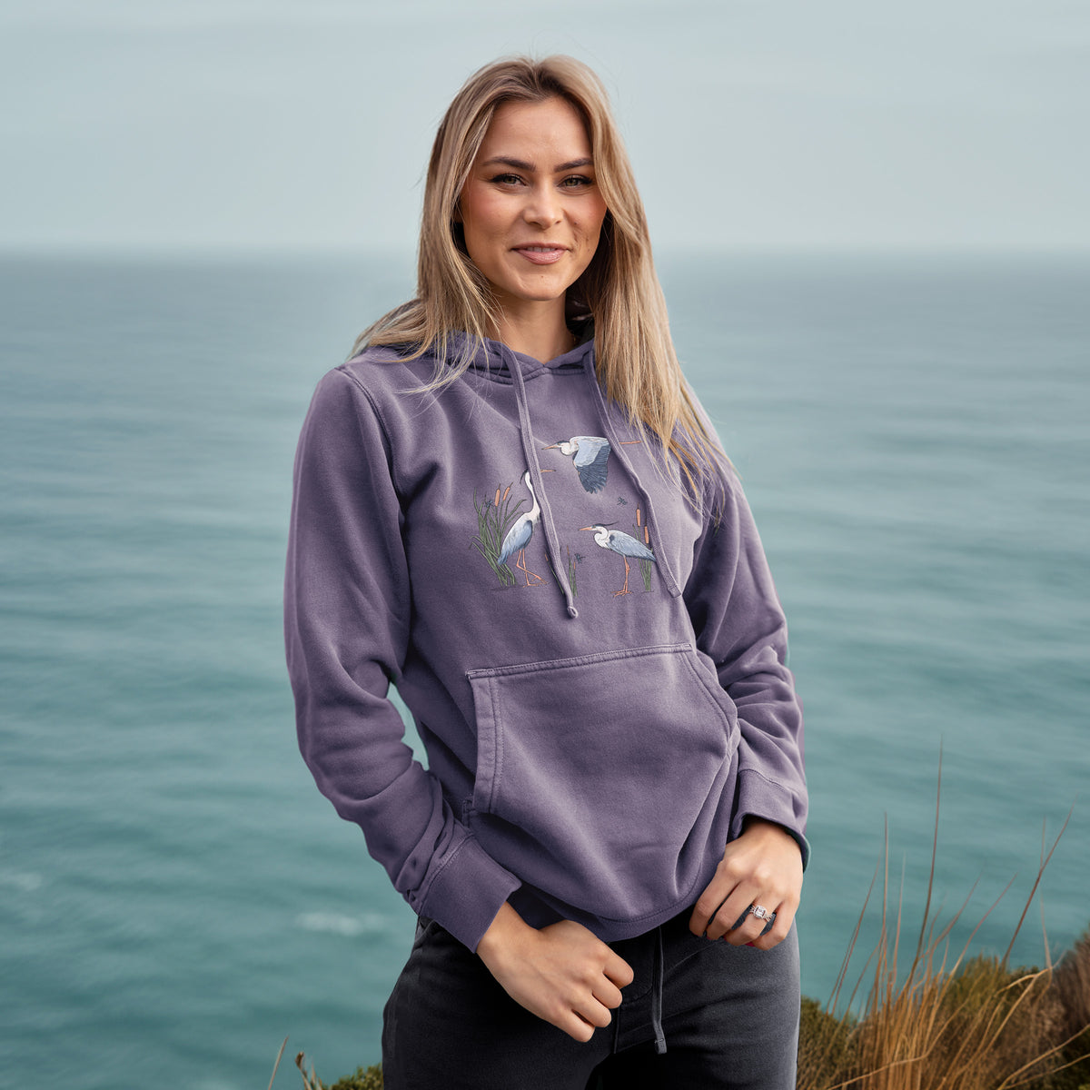Great Blue Herons in the Cattails - Unisex Pigment Dyed Hoodie