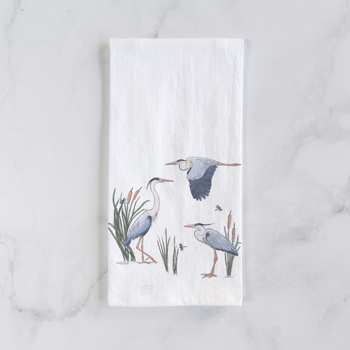 Great Blue Herons in the Cattails - Tea Towel