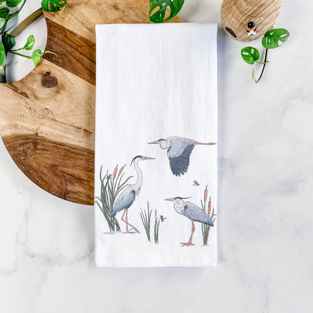 Great Blue Herons in the Cattails - Tea Towel