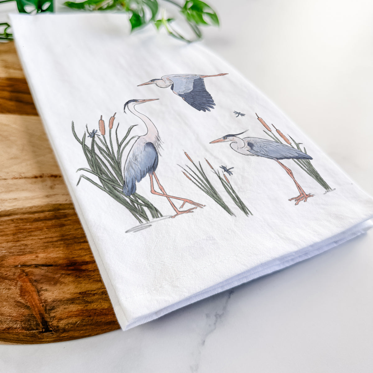 Great Blue Herons in the Cattails - Tea Towel