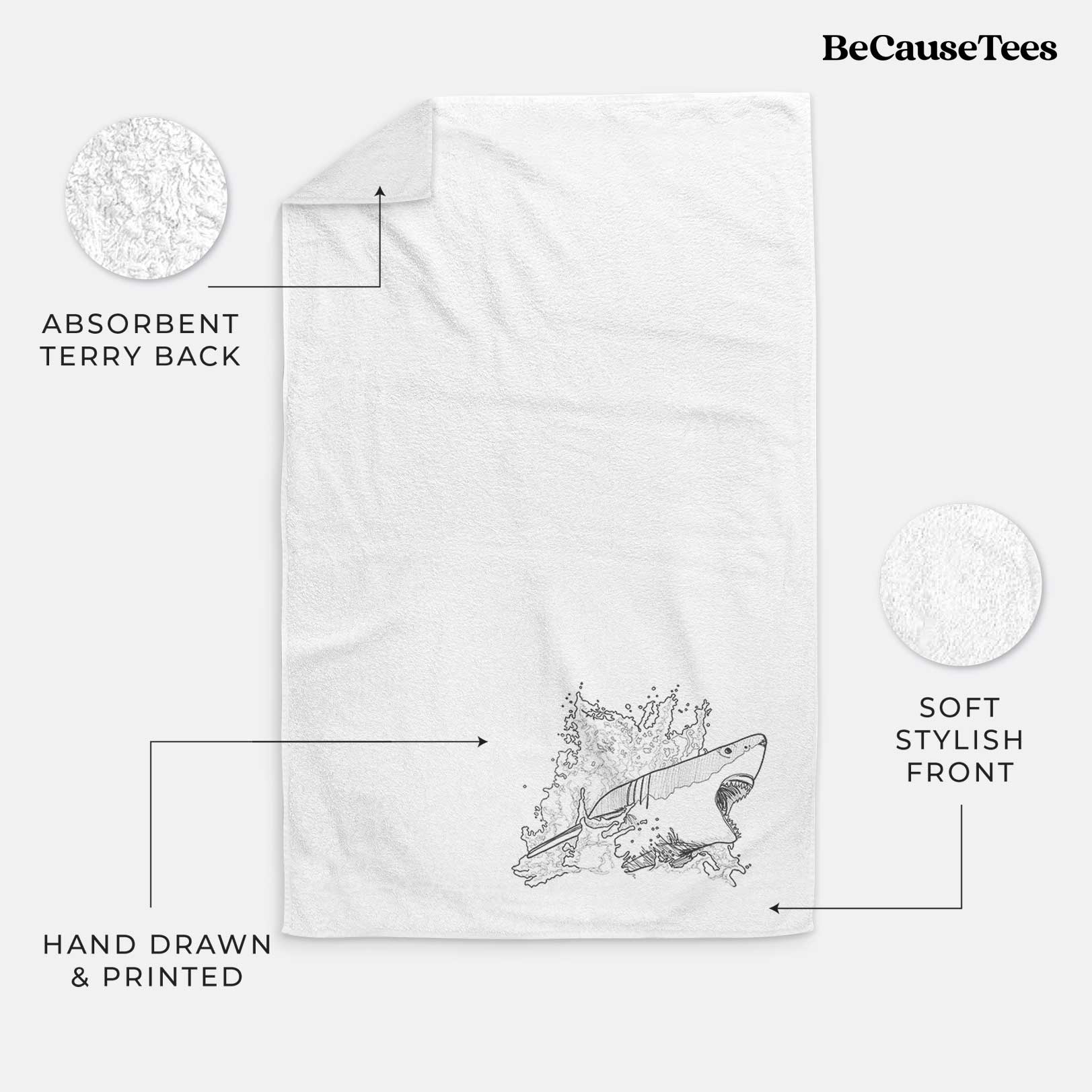 Great White Shark in Water Premium Decorative Hand Towel