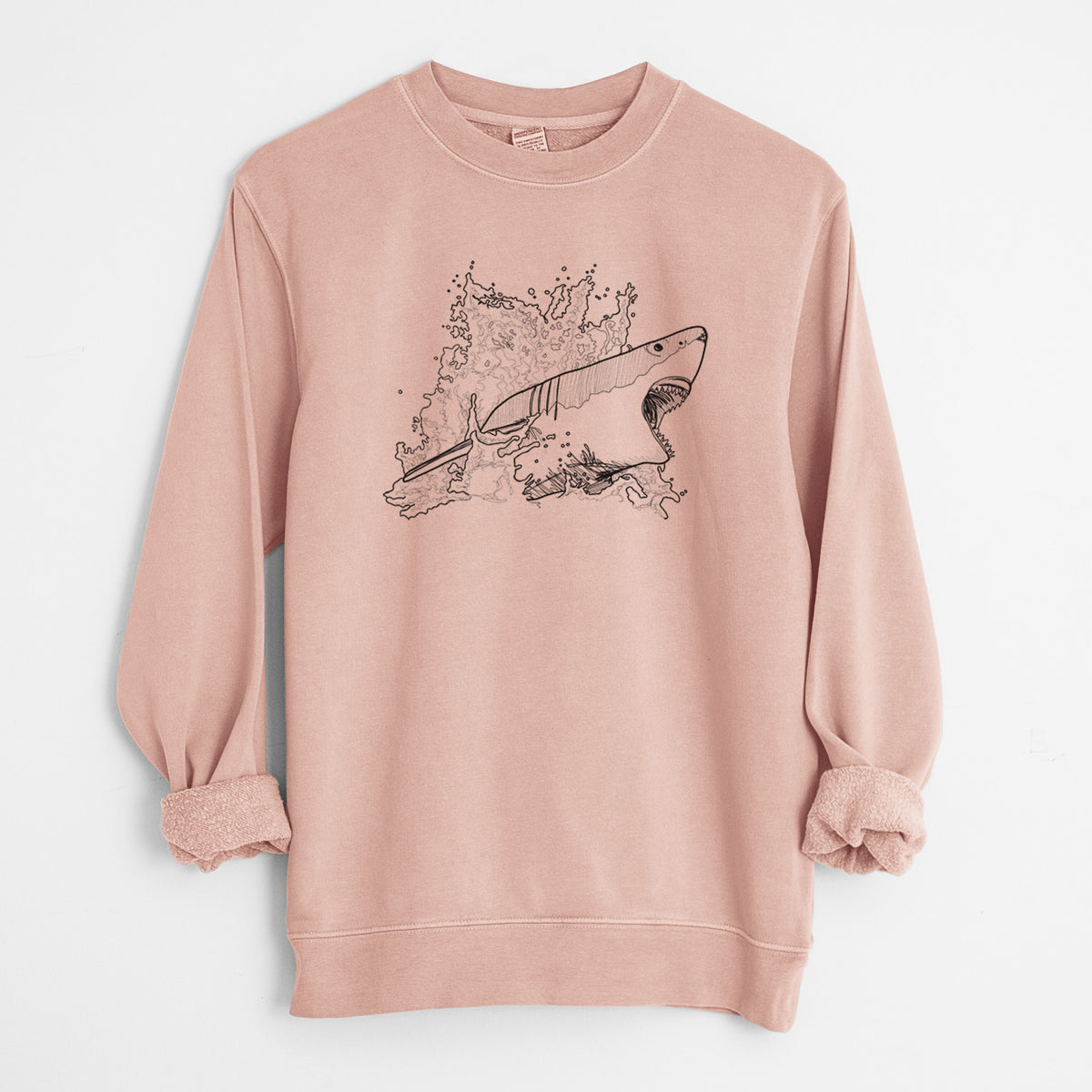 Great White Shark in Water - Unisex Pigment Dyed Crew Sweatshirt