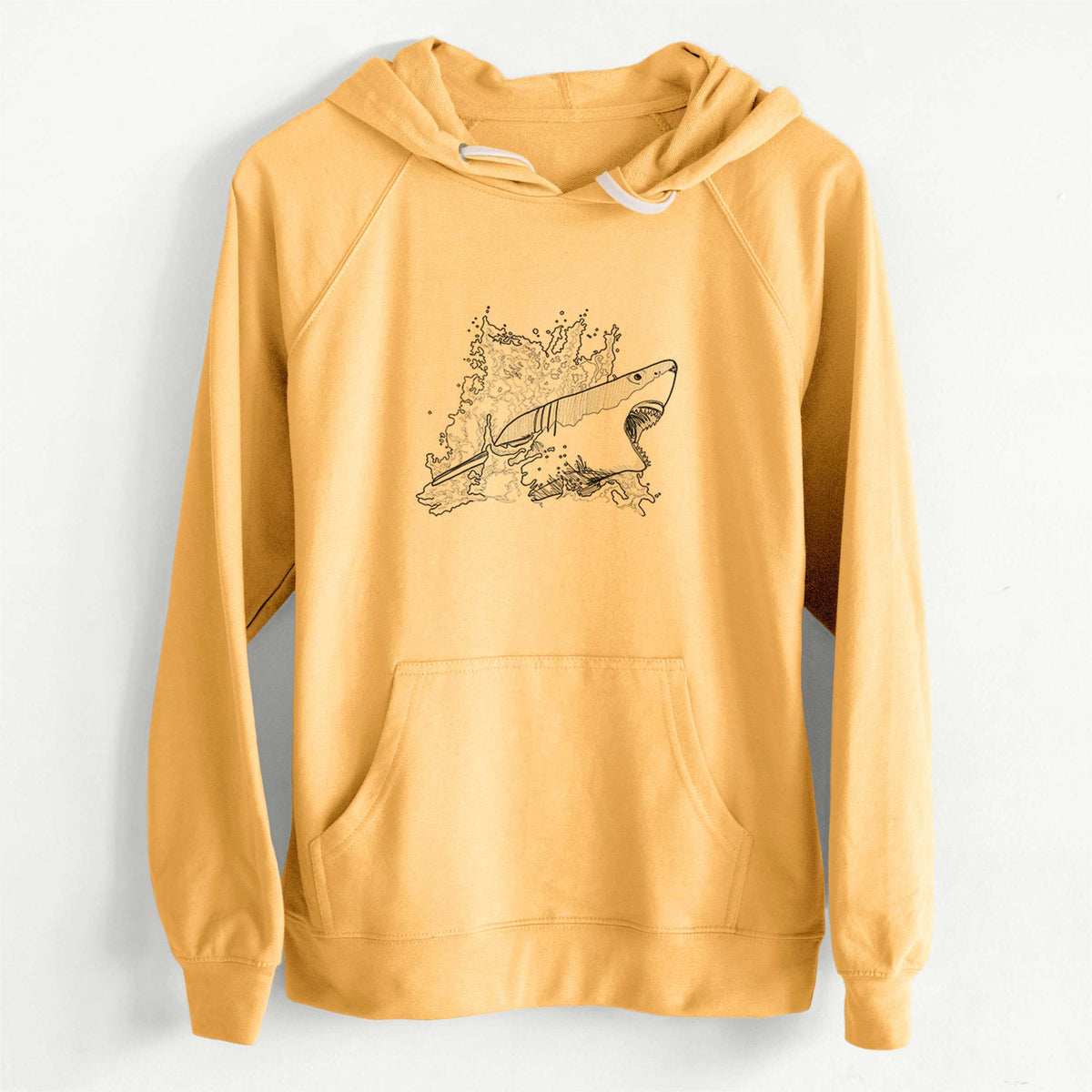 CLEARANCE - Great White Shark in Water  - Unisex Slim Fit Loopback Terry Hoodie