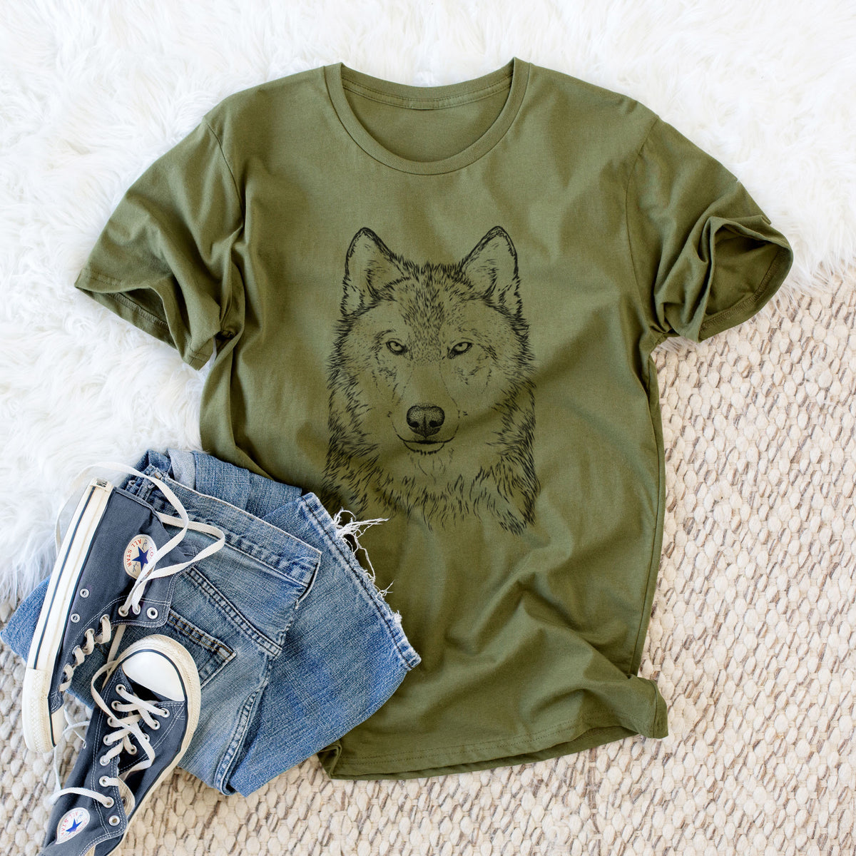 CLOSEOUT - Grey Wolf - Canis lupus - Unisex Crewneck - Made in USA - 100% Organic Cotton