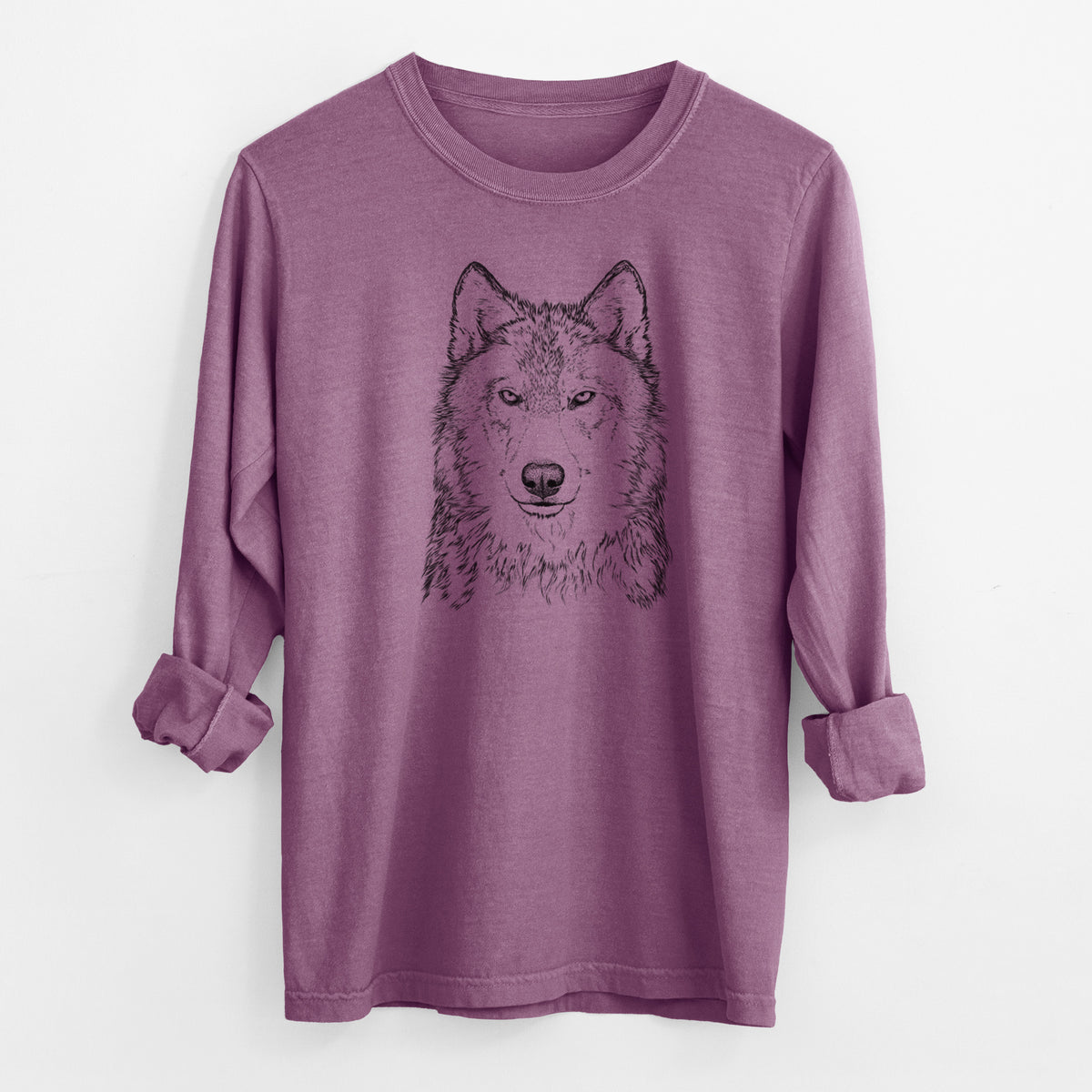 Grey Wolf - Canis lupus - Men&#39;s Heavyweight 100% Cotton Long Sleeve