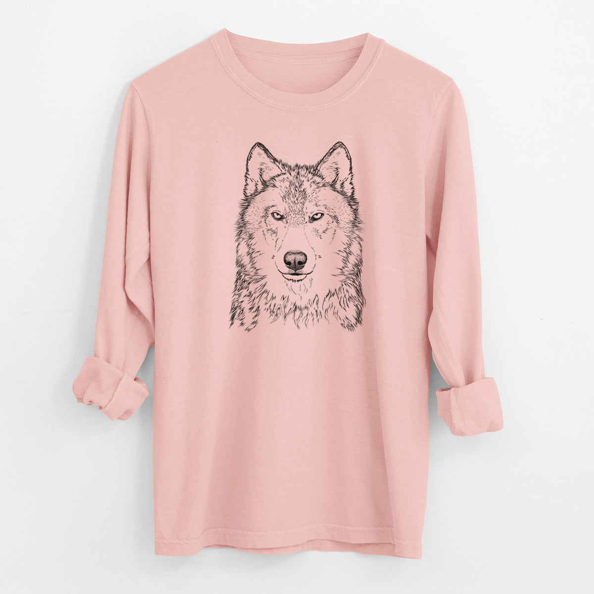 Grey Wolf - Canis lupus - Men&#39;s Heavyweight 100% Cotton Long Sleeve