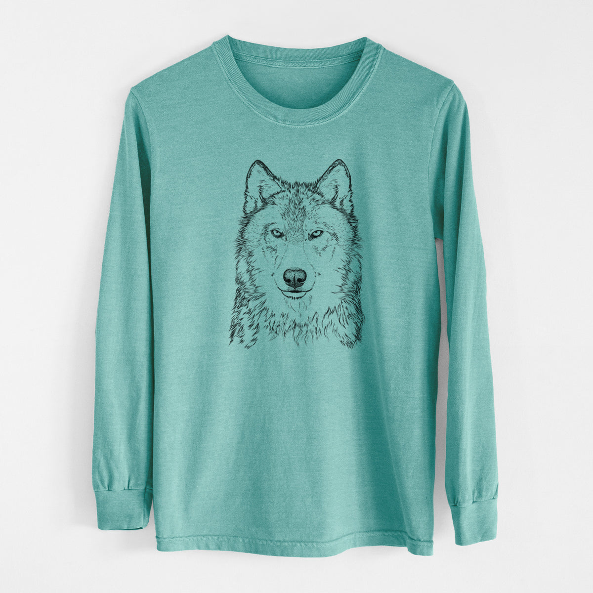 Grey Wolf - Canis lupus - Men&#39;s Heavyweight 100% Cotton Long Sleeve