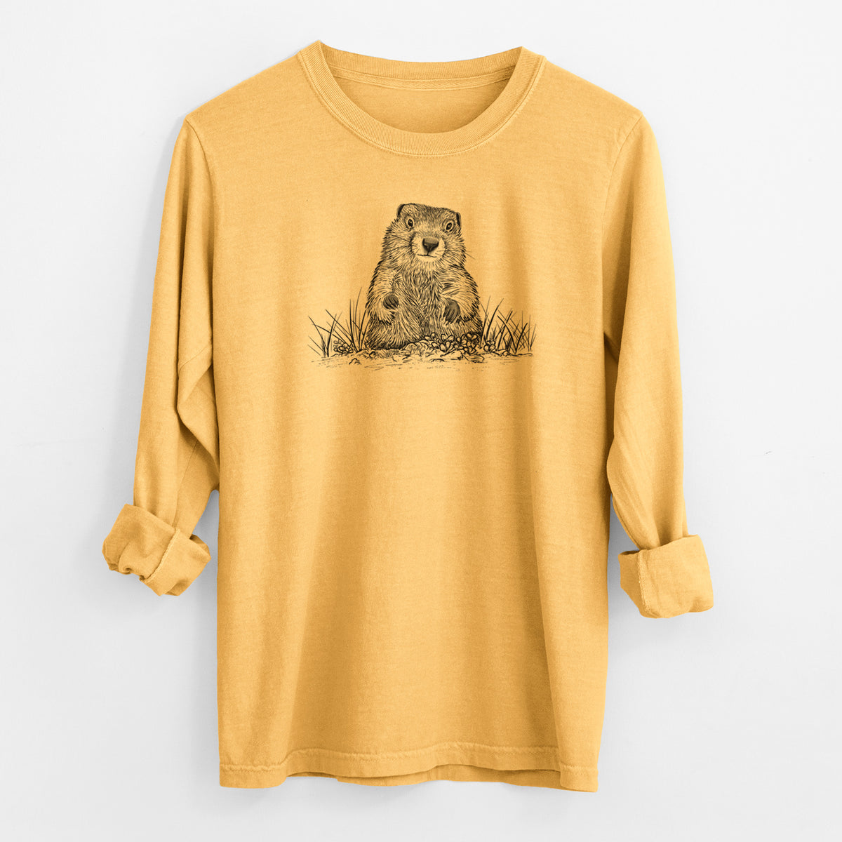 Groundhog - Marmota Monax - Men&#39;s Heavyweight 100% Cotton Long Sleeve