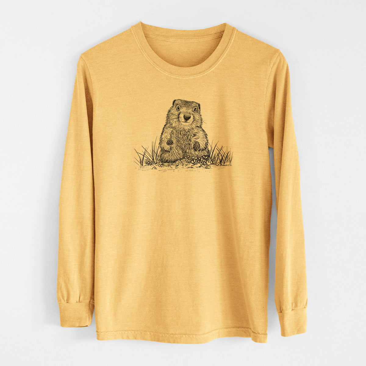 Groundhog - Marmota Monax - Men&#39;s Heavyweight 100% Cotton Long Sleeve