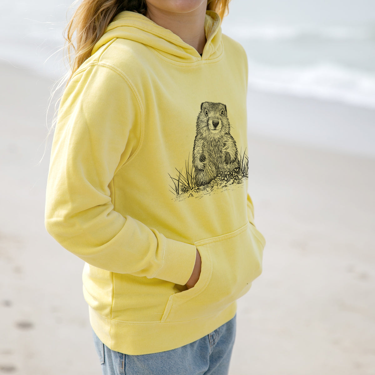 Groundhog - Marmota Monax - Youth Pigment Dyed Hoodie