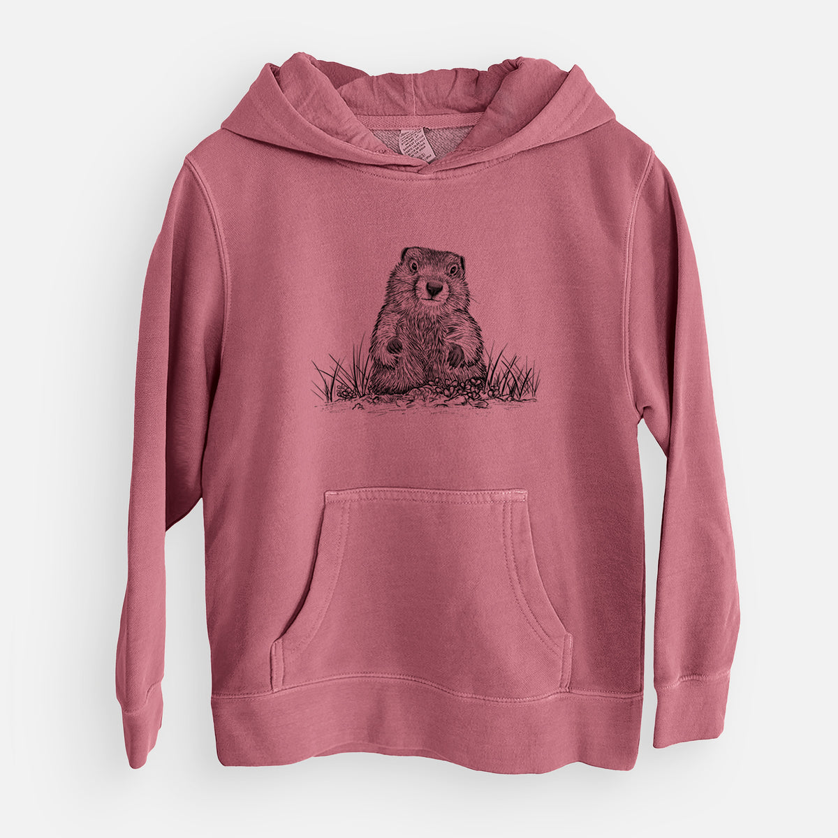 Groundhog - Marmota Monax - Youth Pigment Dyed Hoodie