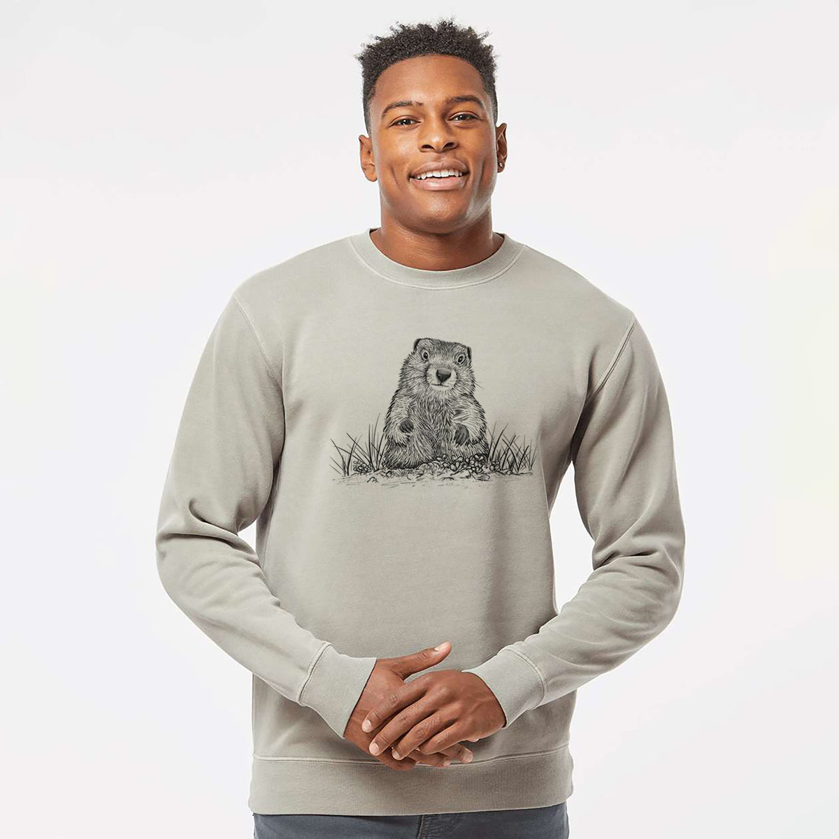 Groundhog - Marmota Monax - Unisex Pigment Dyed Crew Sweatshirt