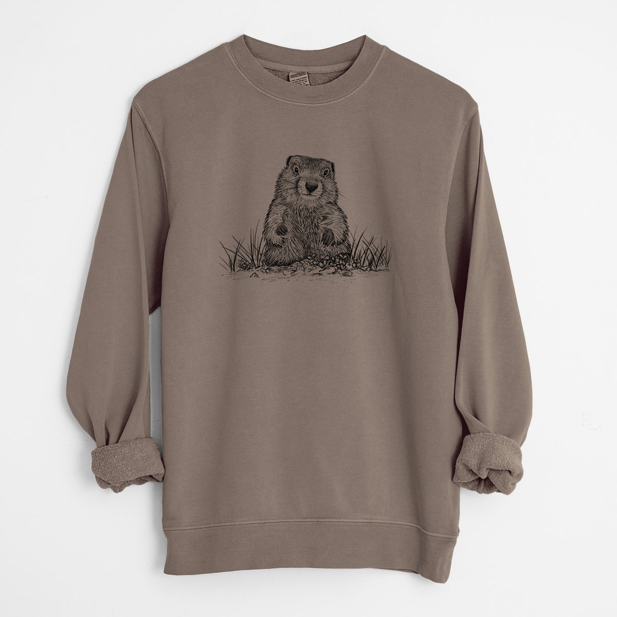 Groundhog - Marmota Monax - Unisex Pigment Dyed Crew Sweatshirt in Espresso Brown Color