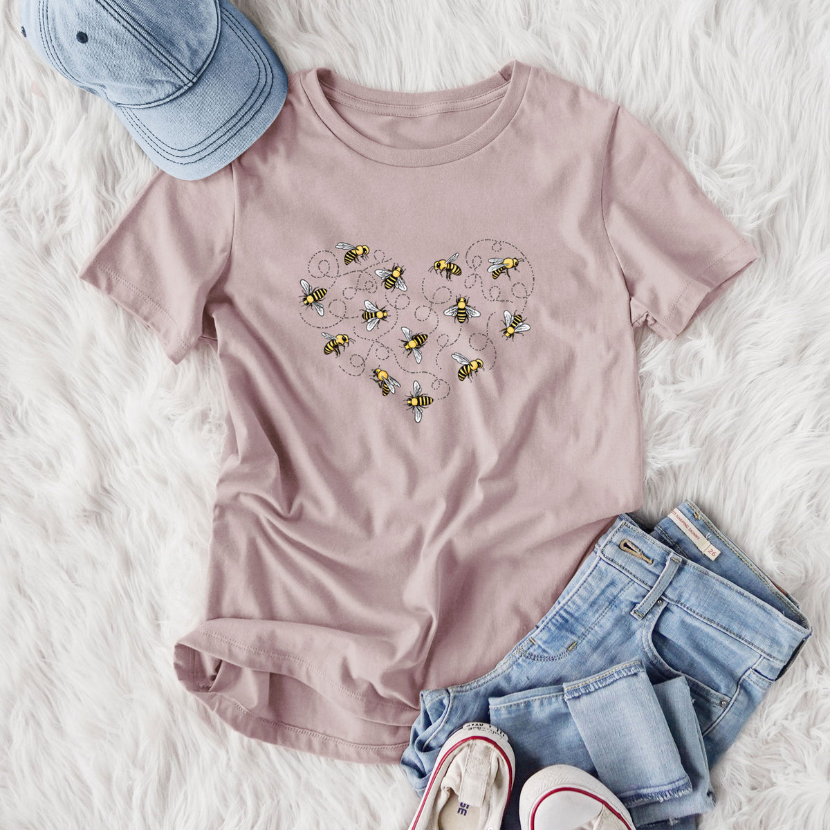 Heart Full of Honeybees - Women&#39;s Lightweight Relaxed Fit 100% Cotton Crewneck