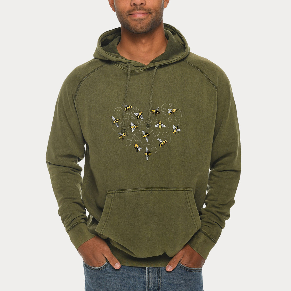 Heart Full of Honeybees  - Mid-Weight Unisex Vintage 100% Cotton Hoodie