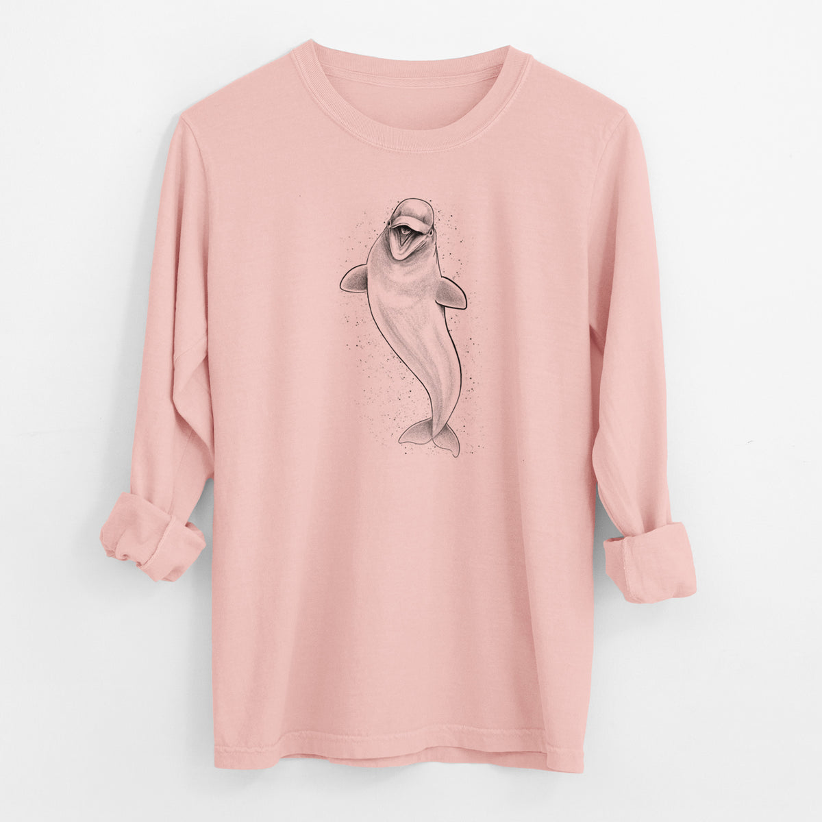 Happy Beluga Whale - Delphinapterus leucas - Men&#39;s Heavyweight 100% Cotton Long Sleeve