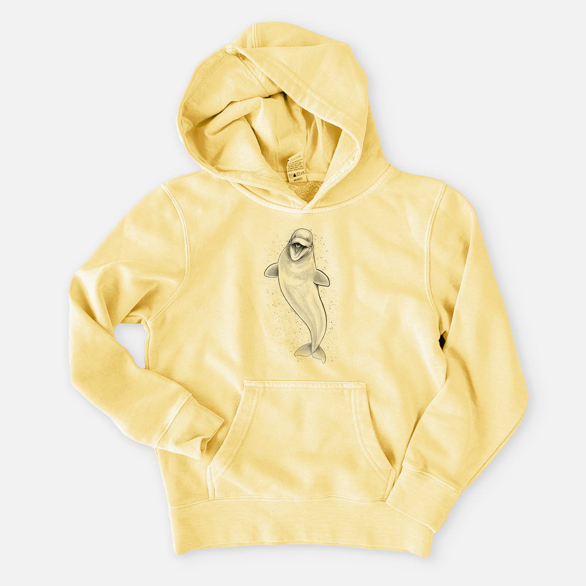 Happy Beluga Whale - Delphinapterus leucas - Youth Pigment Dyed Hoodie