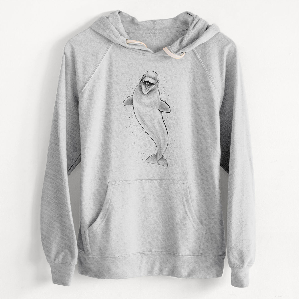 CLEARANCE - Happy Beluga Whale - Delphinapterus leucas  - Unisex Slim Fit Loopback Terry Hoodie