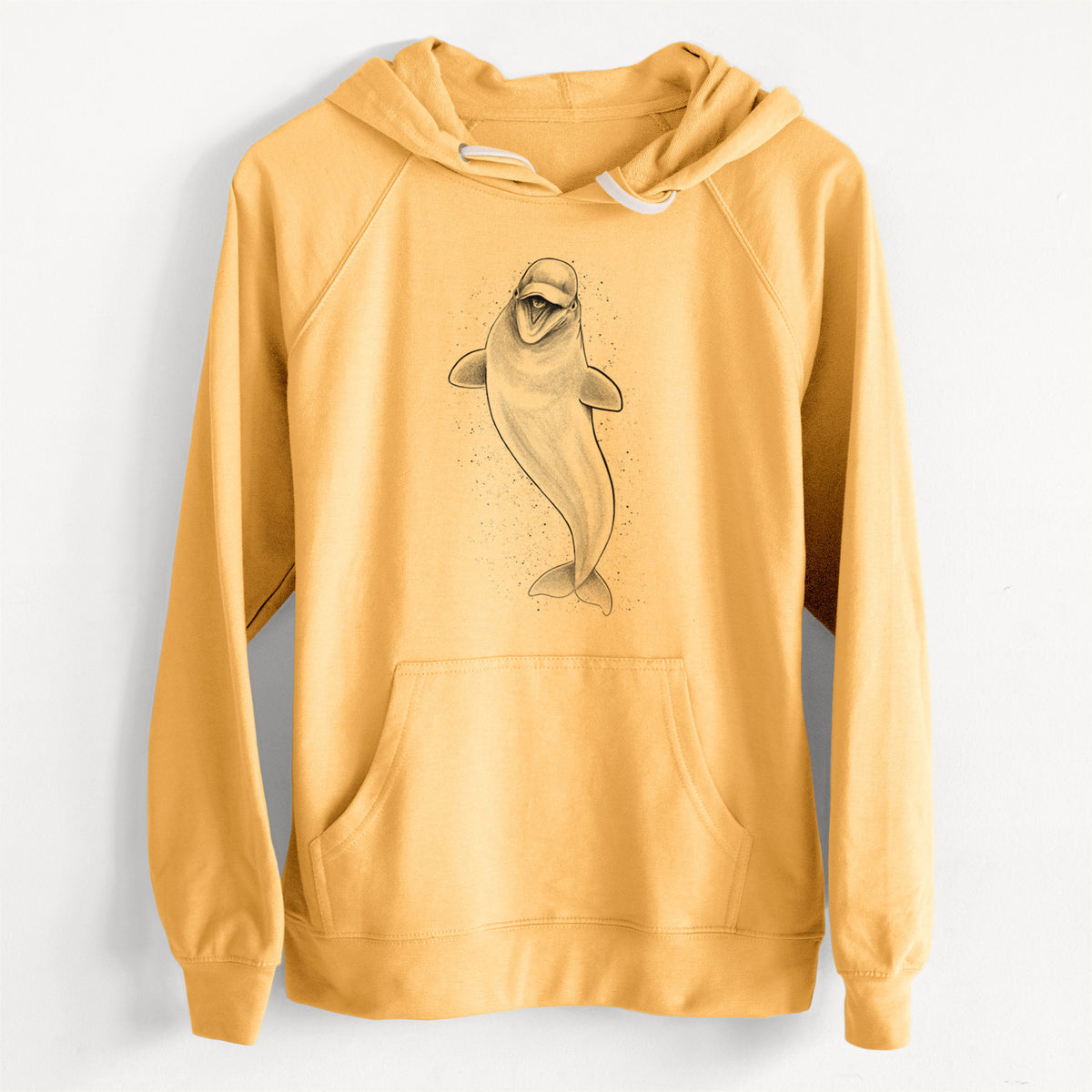 CLEARANCE - Happy Beluga Whale - Delphinapterus leucas  - Unisex Slim Fit Loopback Terry Hoodie