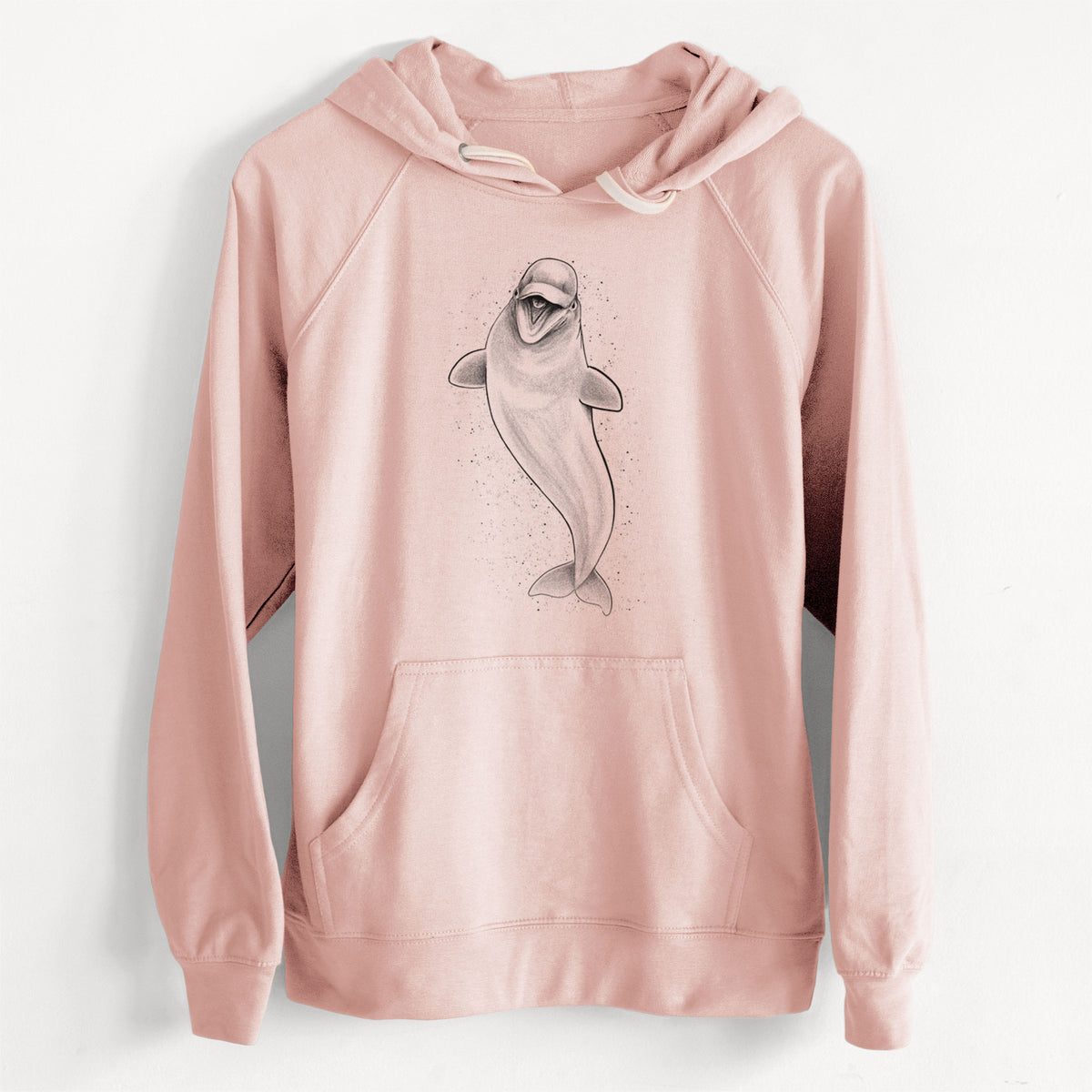 CLEARANCE - Happy Beluga Whale - Delphinapterus leucas  - Unisex Slim Fit Loopback Terry Hoodie