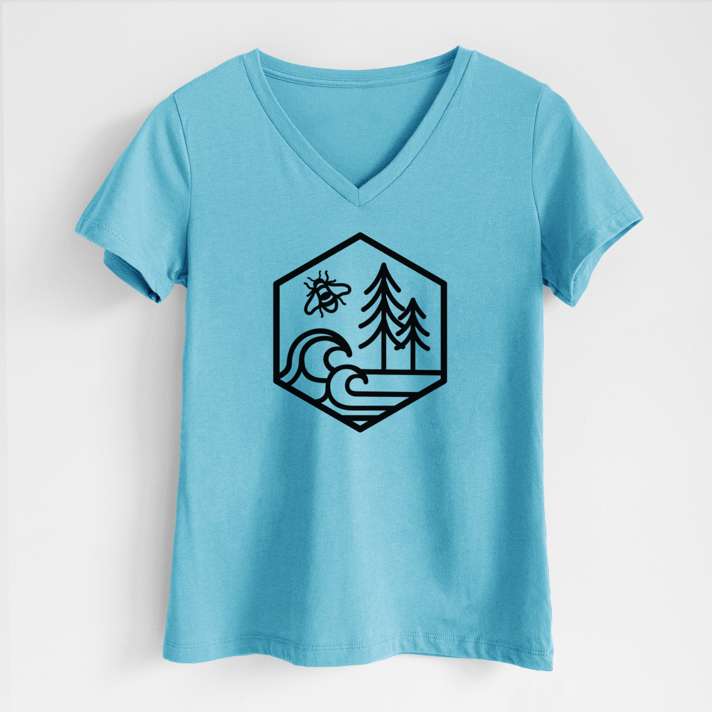 Harmonious Hexagon - Bees, Seas, Trees - Women's Lightweight Relaxed Fit 100% Cotton V-neck