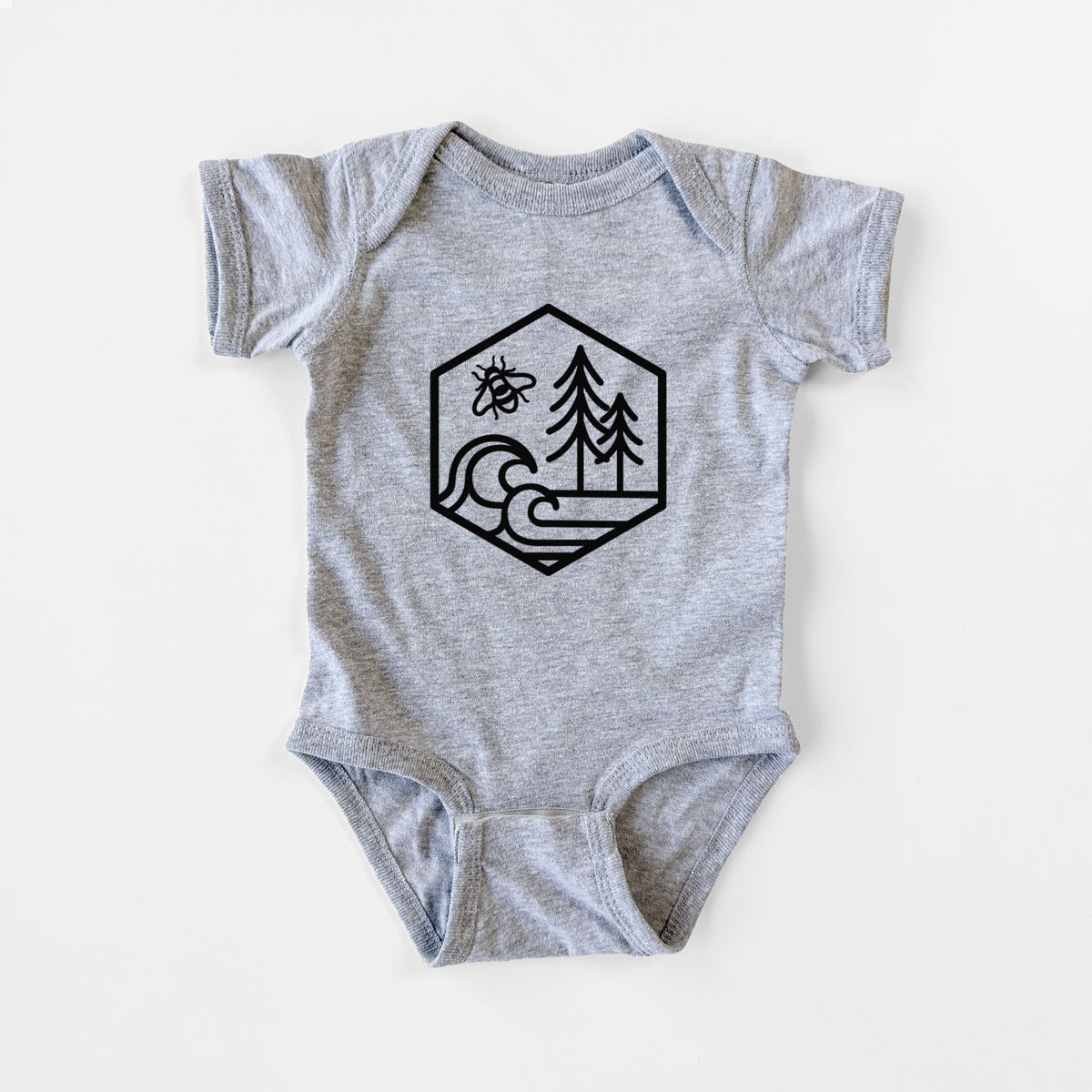 Harmonious Hexagon - Bees, Seas, Trees - Baby Fine Jersey Bodysuit