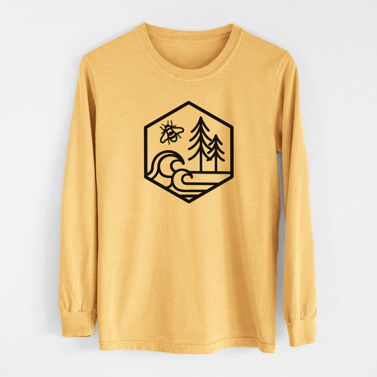 Harmonious Hexagon - Bees, Seas, Trees - Men&#39;s Heavyweight 100% Cotton Long Sleeve