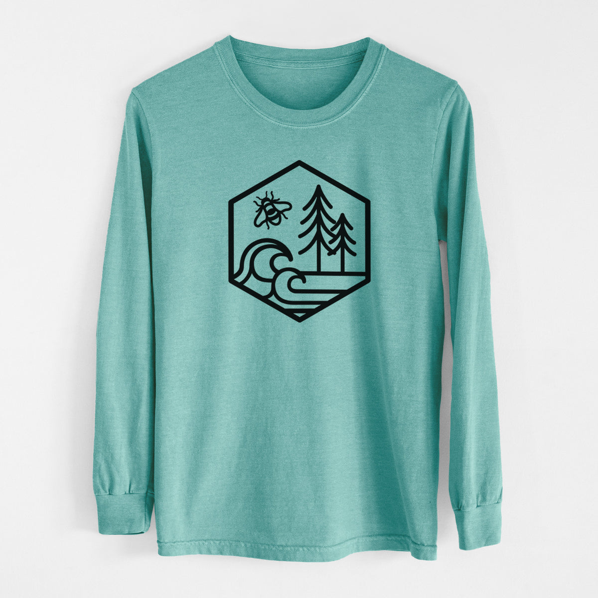 Harmonious Hexagon - Bees, Seas, Trees - Men&#39;s Heavyweight 100% Cotton Long Sleeve