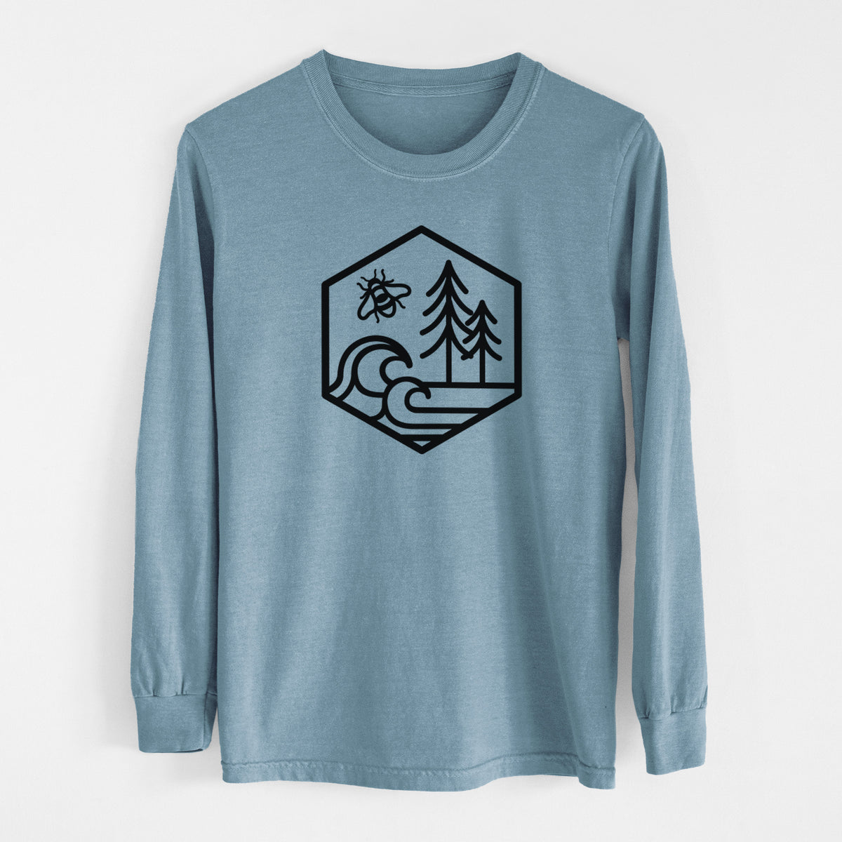 Harmonious Hexagon - Bees, Seas, Trees - Men&#39;s Heavyweight 100% Cotton Long Sleeve