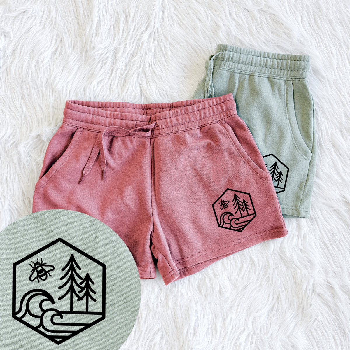 Harmonious Hexagon - Bees, Seas, Trees - Women&#39;s Cali Wave Shorts
