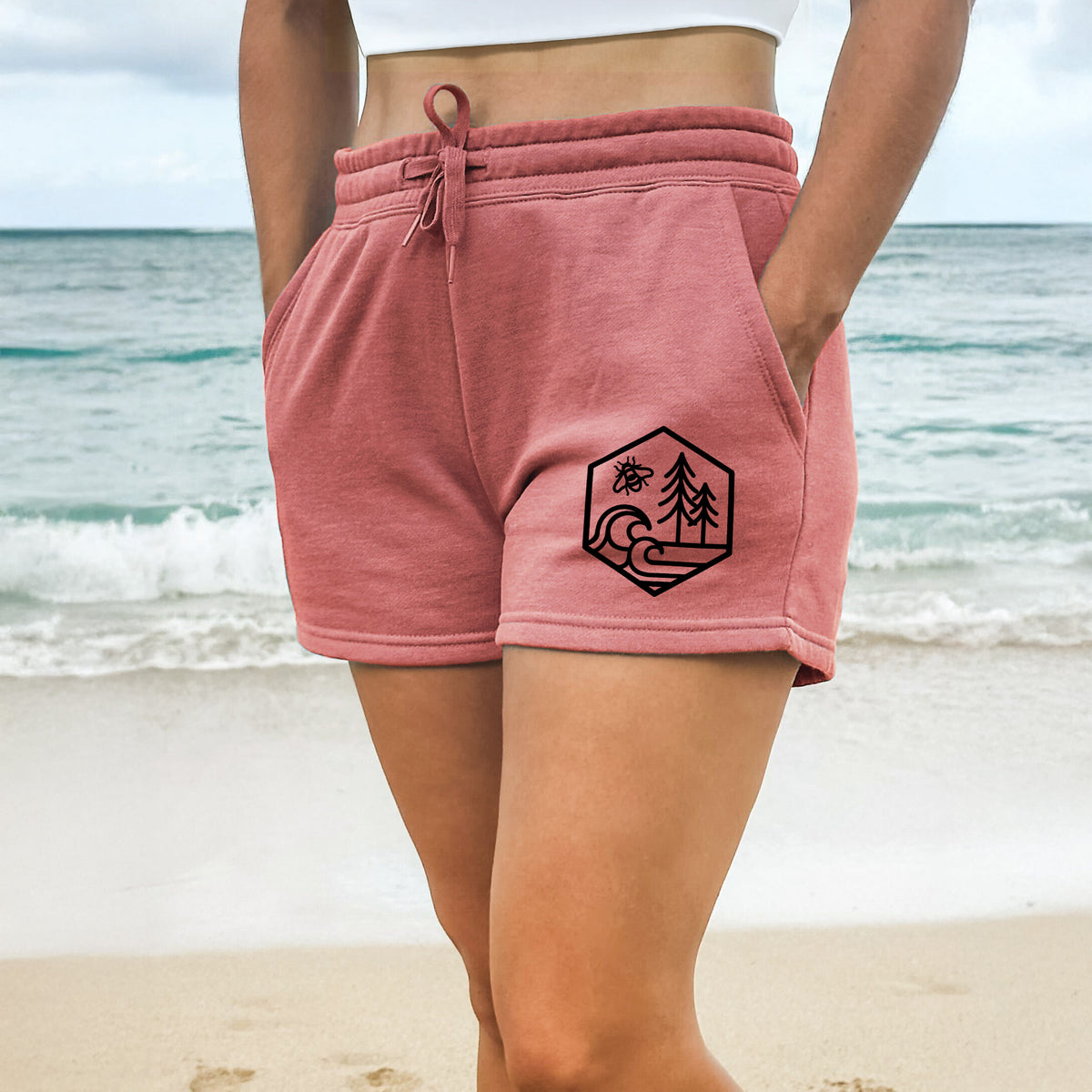 Harmonious Hexagon - Bees, Seas, Trees - Women&#39;s Cali Wave Shorts