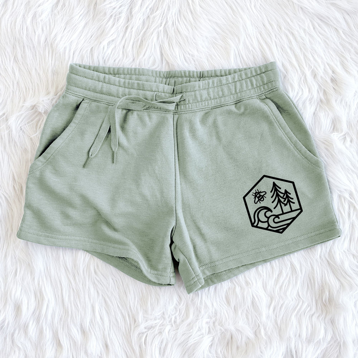 Harmonious Hexagon - Bees, Seas, Trees - Women's Cali Wave Shorts