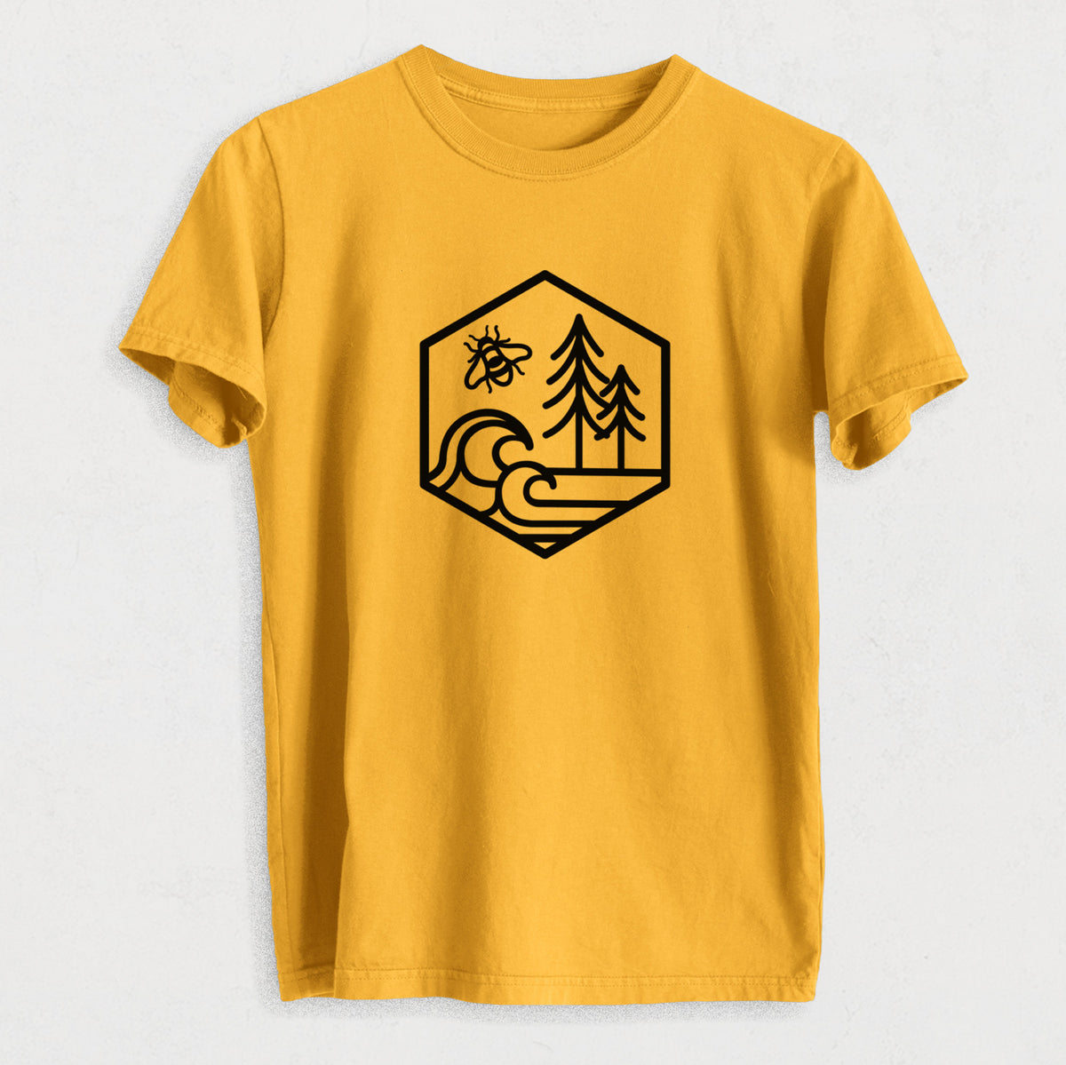 Harmonious Hexagon - Bees, Seas, Trees - Heavyweight Men&#39;s 100% Organic Cotton Tee