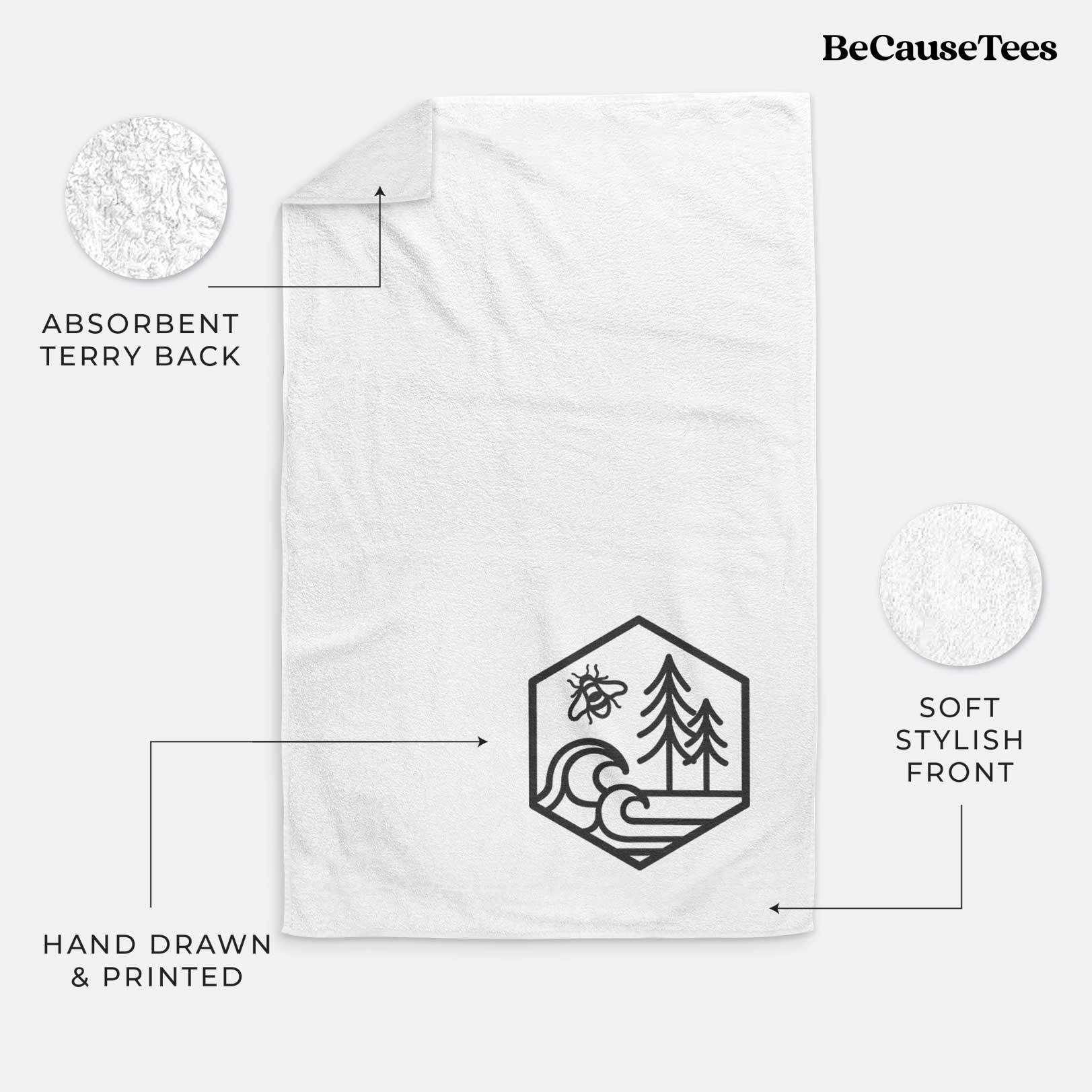 Harmonious Hexagon - Bees, Seas, Trees Premium Decorative Hand Towel