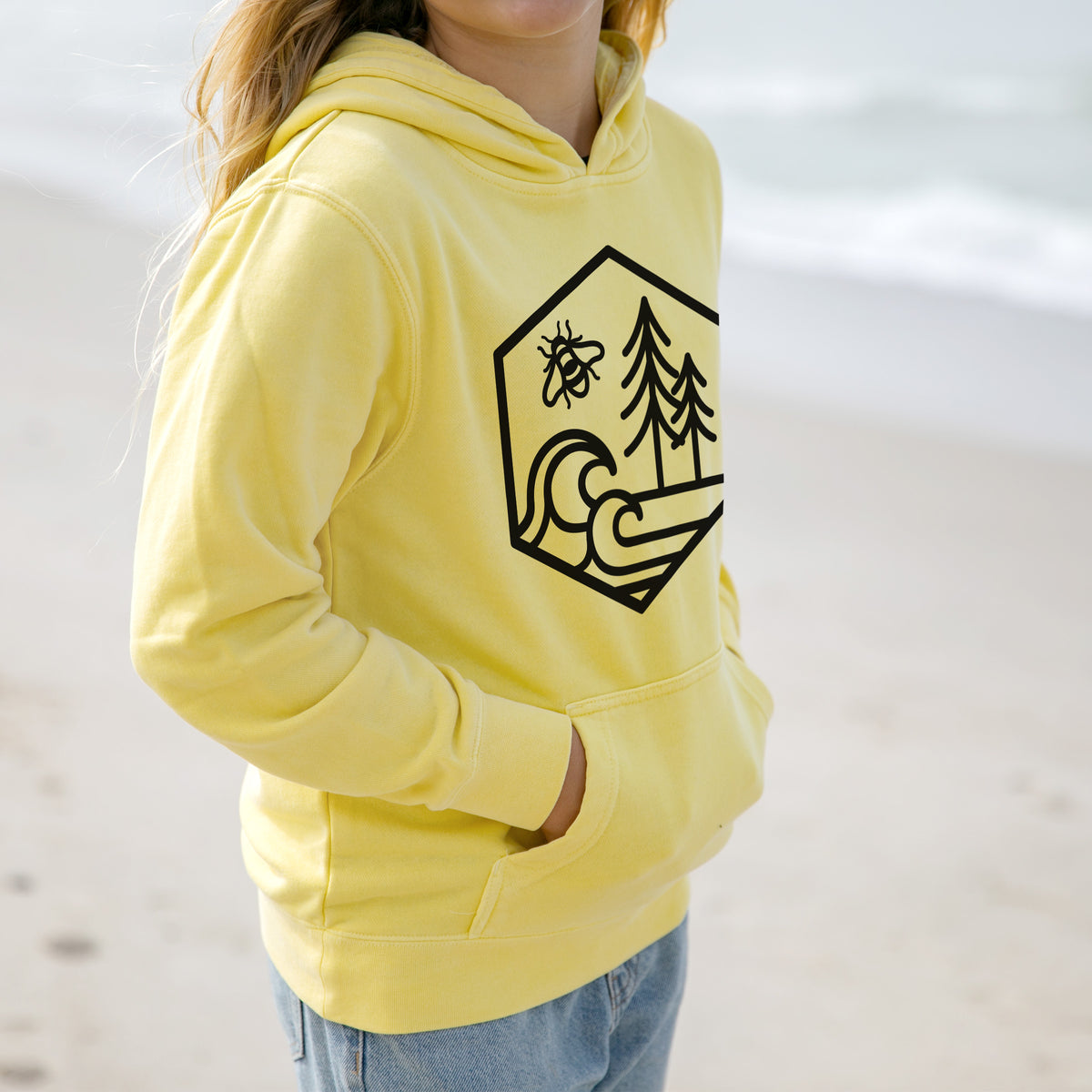 Harmonious Hexagon - Bees, Seas, Trees - Youth Pigment Dyed Hoodie