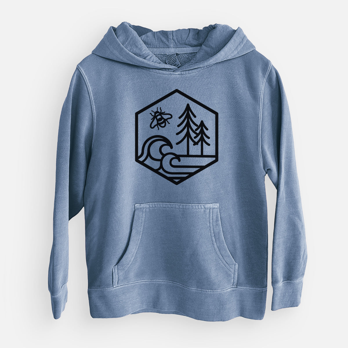 Harmonious Hexagon - Bees, Seas, Trees - Youth Pigment Dyed Hoodie